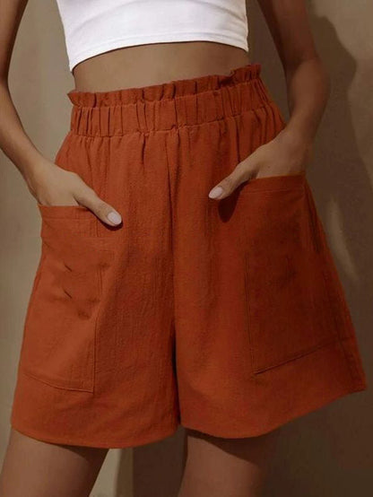 Shorts en lin confortables et élastiques avec poches latérales pour femme