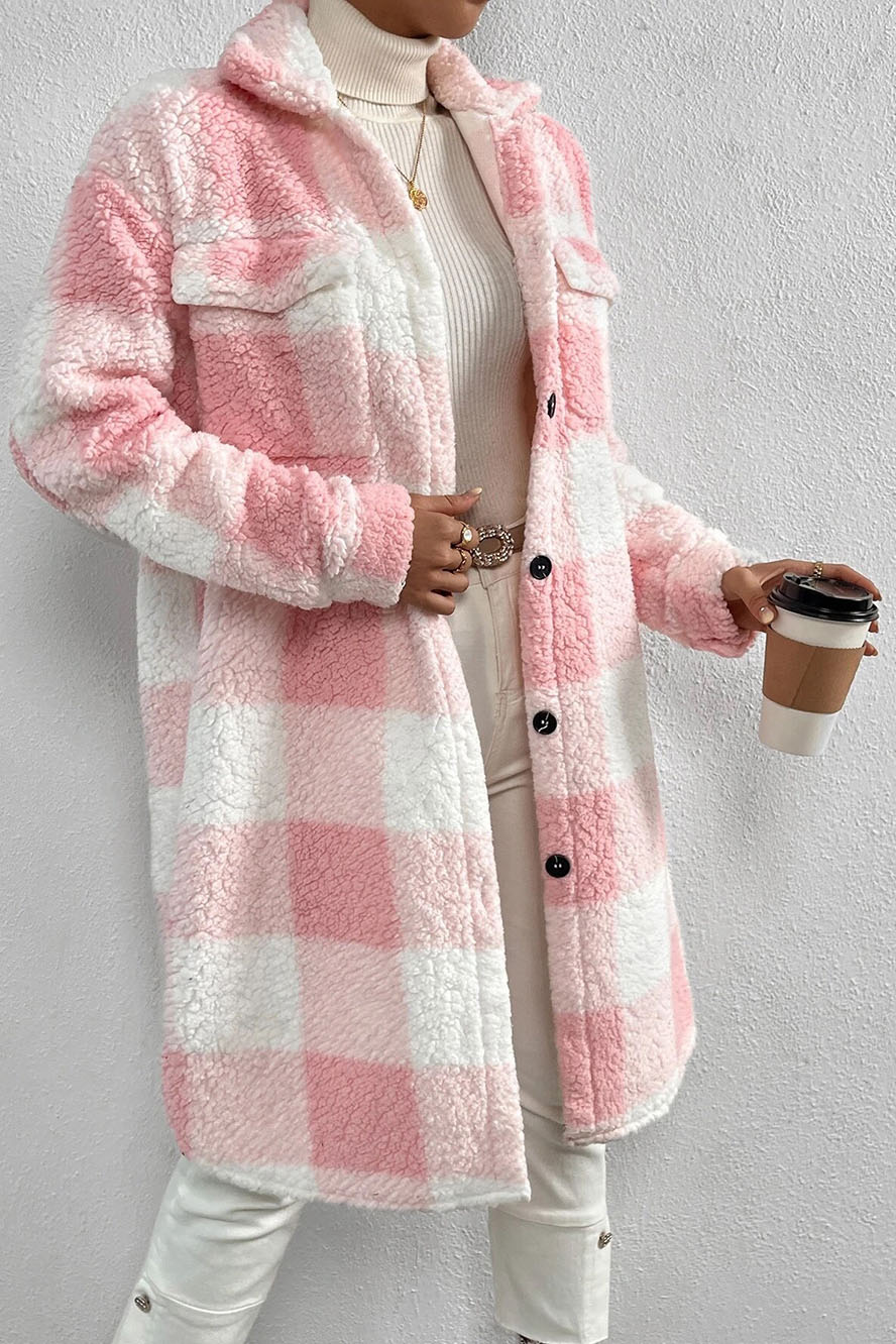 Manteau pour femme chaud à carreaux effet peluche
