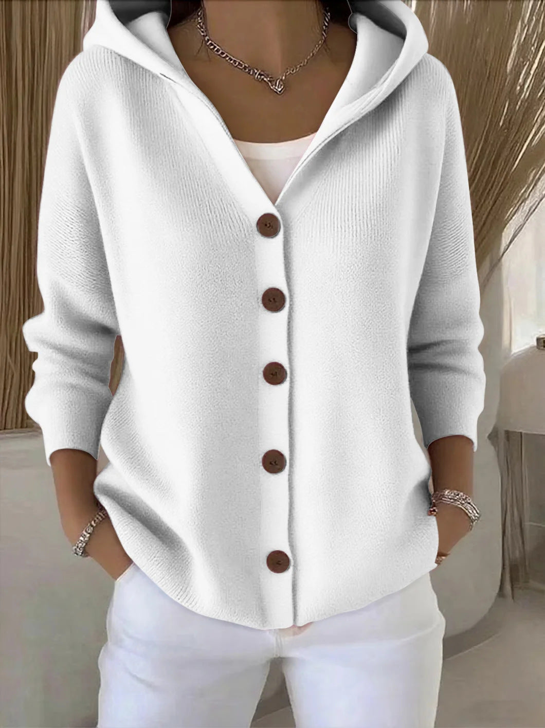 Cardigan Femme Capuche Moderne Décontracté