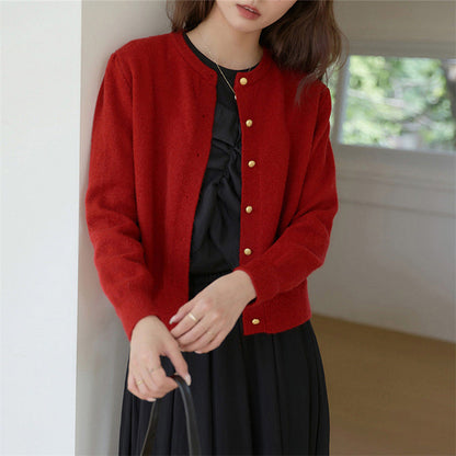 Cardigan rétro femme col rond boutons dorés