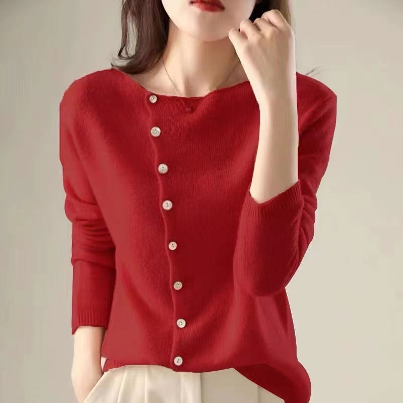 Pull élégant à manches longues avec boutons pour femme