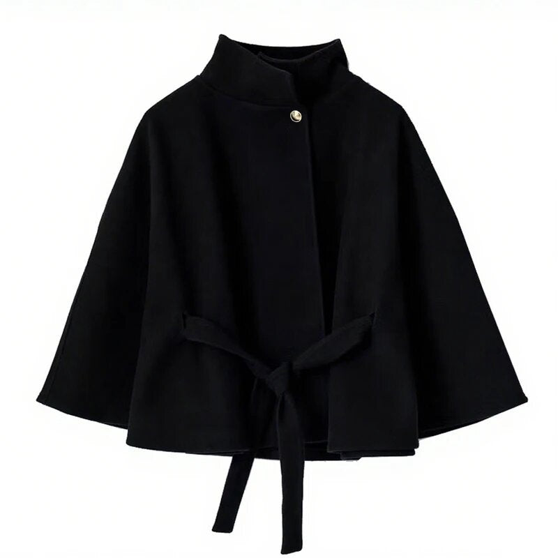 Cape élégant pour femme avec ceinture et col montant