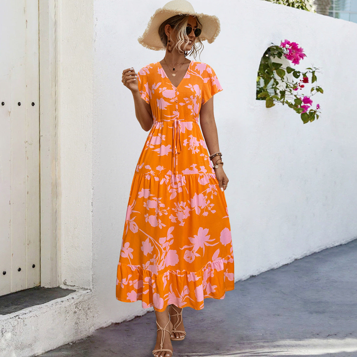Robe longue d'été pour femme, imprimé floral, élégante