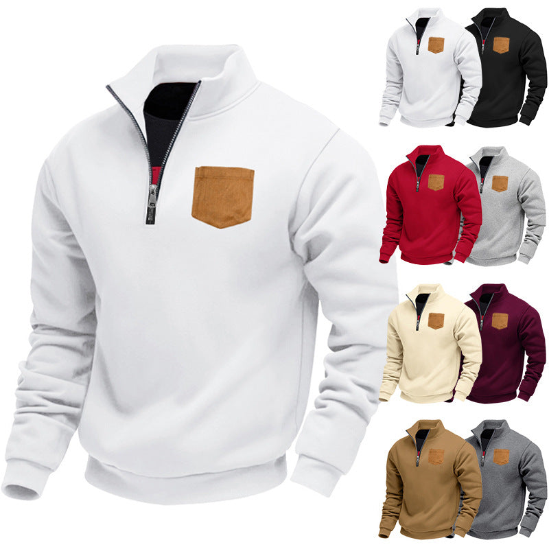 Herren Sweatpullover Modern Halbzipper Brusttasche - IdealeKleiden