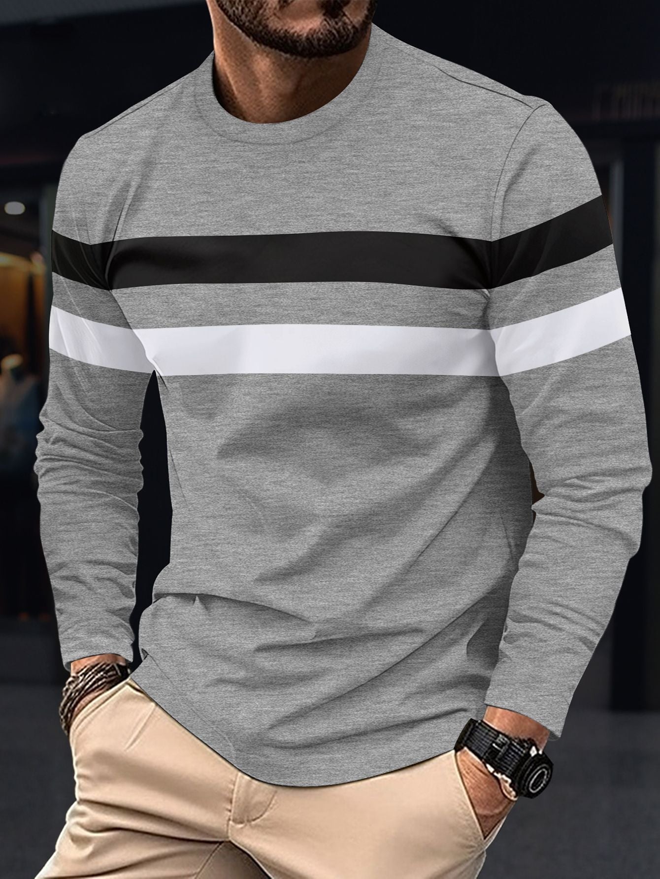 T-shirt à manches longues homme sportif rayé mode