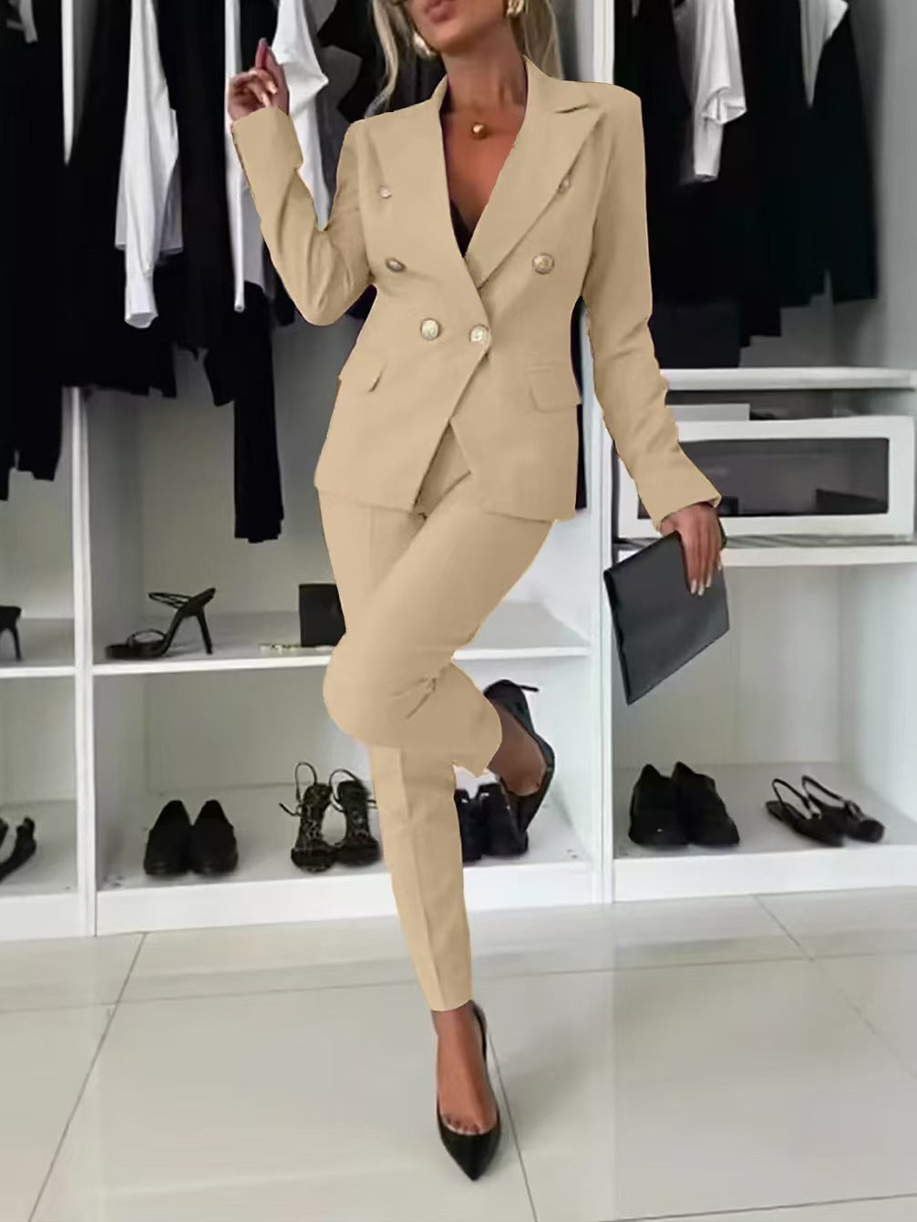 Blazer tendance coupe slim croisé costume de bureau