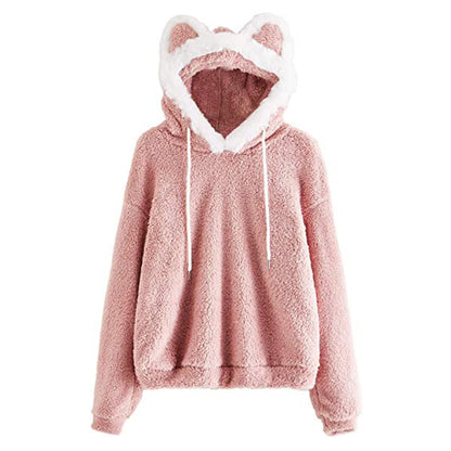 Sweat à capuche femme doux avec tête de chat mignonne