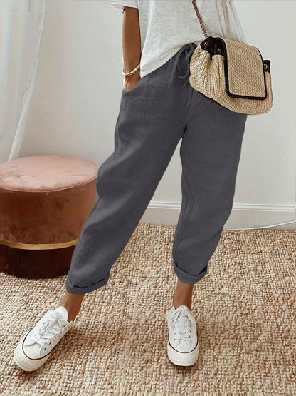 Pantalon en lin femme Confortable ÉlastiqueAvec poches