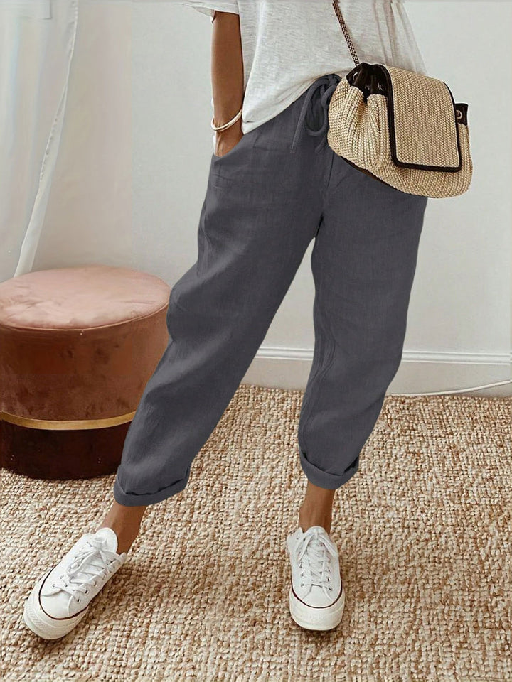 Pantalon en lin femme Confortable ÉlastiqueAvec poches