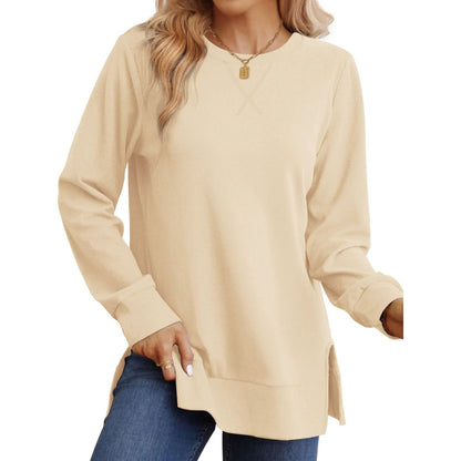 Sweat-shirt à manches longues pour femmes confortable avec fente latérale