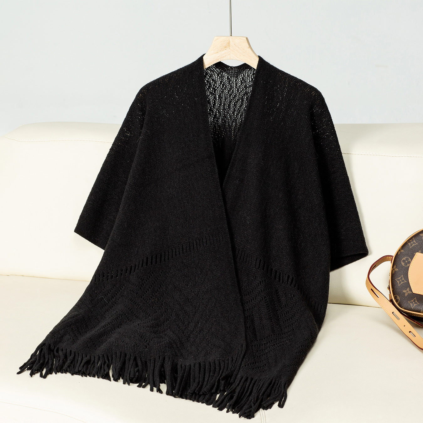 Poncho tricoté pour femme Design élégant Motif à franges