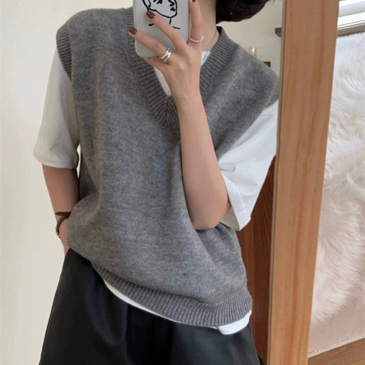 Gilet en maille femme élégant col en V ample