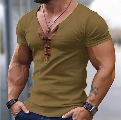 T-shirt homme col V moderne patte de boutonnage