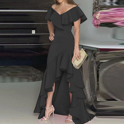 Robe de soirée élégante à volants asymétrique