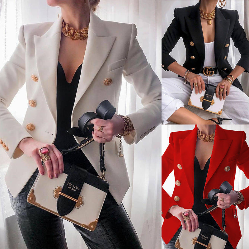 Damen Blazer Elegant Goldknöpfe Businessanzug - IdealeKleiden