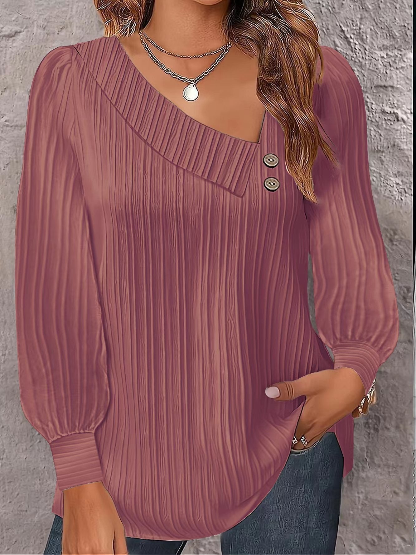 Chemisier Femme Asymétrique Élégant Détail Bouton