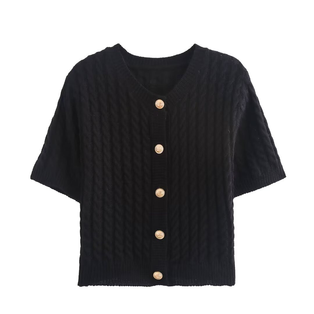 Gilet Court Femme Manches Courtes Élégant Décoré