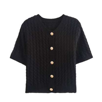Gilet Court Femme Manches Courtes Élégant Décoré