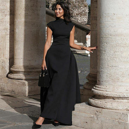 Robe longue élégante pour femme col montant fente latérale