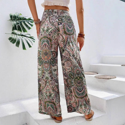 Pantalon Palazzo Femme Élastique Motif Cachemire Confort