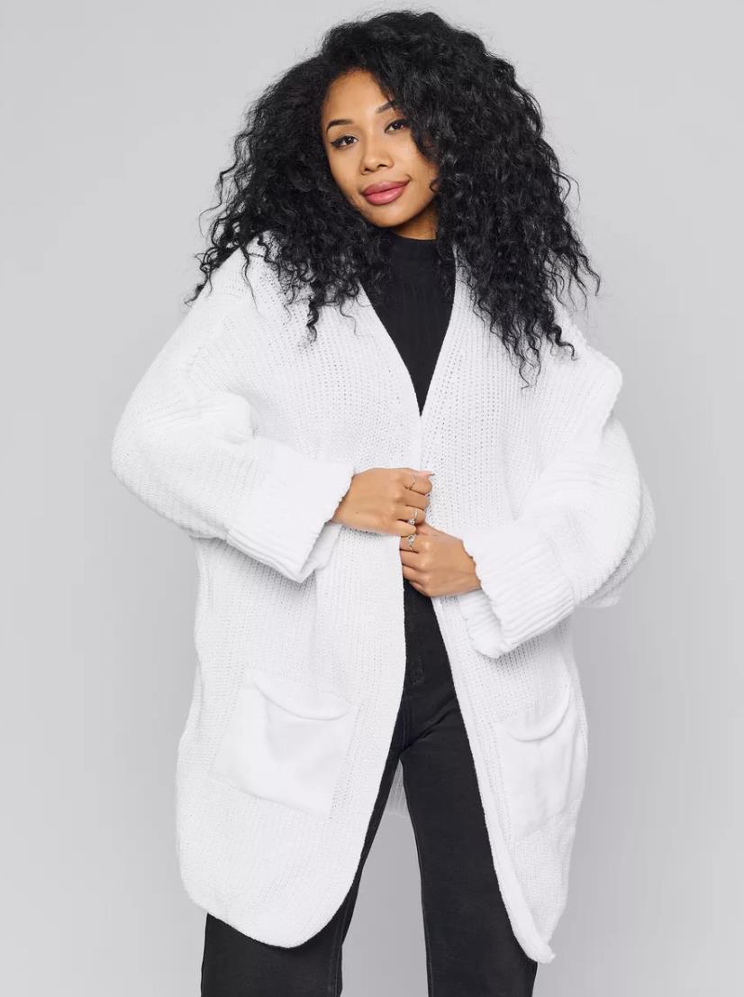 Große Strickjacke Übergröße Wollmischung Offen - IdealeKleiden