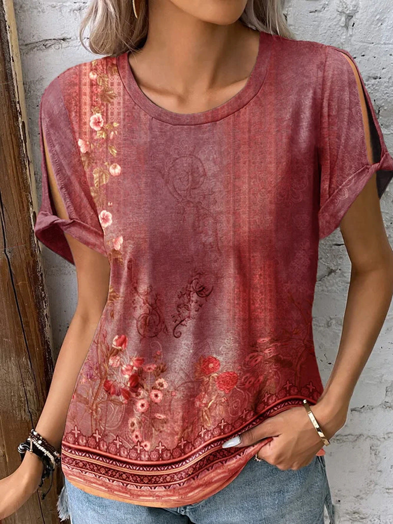 T-shirt femme Imprimé floral Manches ouvertes Style été
