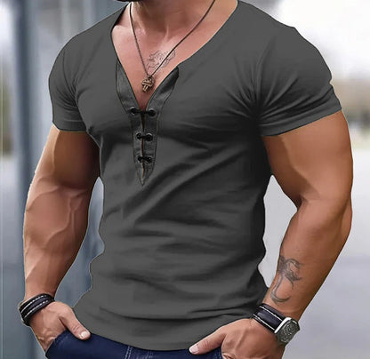 T-shirt homme col V moderne patte de boutonnage