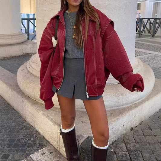 Damen Lederjacke Trendy Schnitt Modern Design - IdealeKleiden