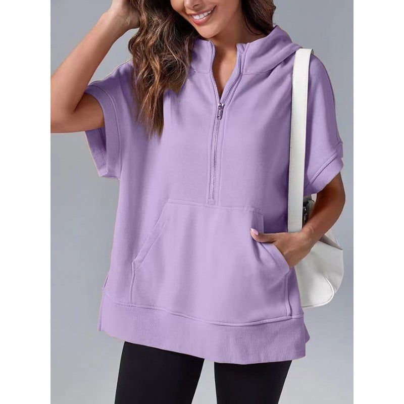 Sweat-shirt à capuche décontracté pour femme avec poches et fermeture éclair