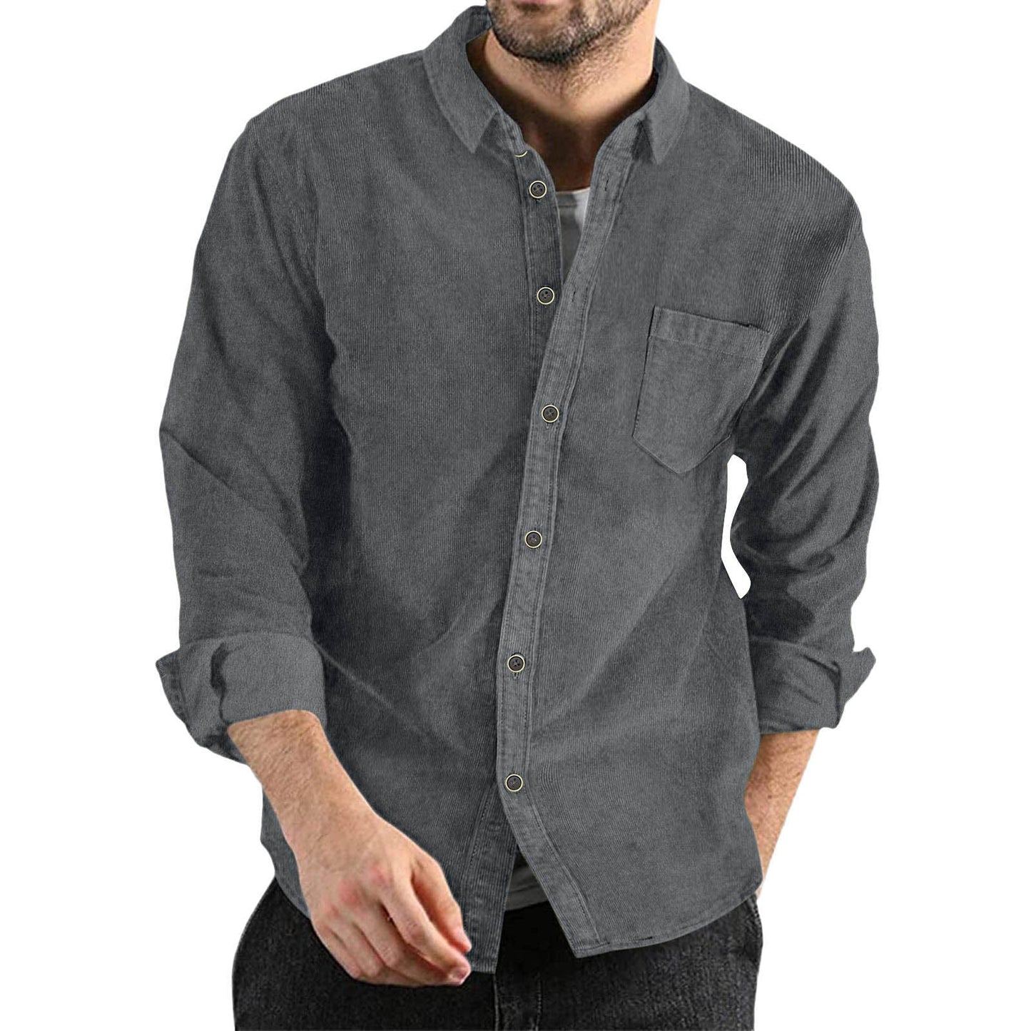 Chemise en velours côtelé pour homme Design élégant avec poche poitrine