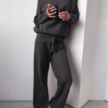 Damen Strickanzug Weite Hose Eleganter Rundhals - IdealeKleiden