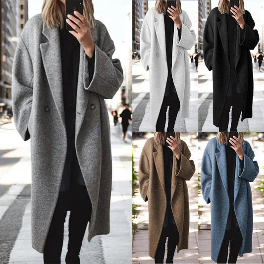 Damen Oversize Wollmantel Stilvoll Warm - IdealeKleiden