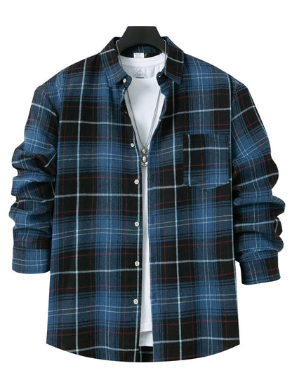 Chemise en flanelle pour homme motif à carreaux moderne poche poitrine