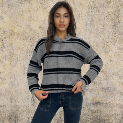 Pull-over oversized en maille de laine à rayures contrastantes