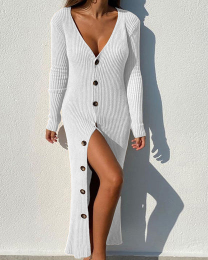 Robe pull femme élégante col en V