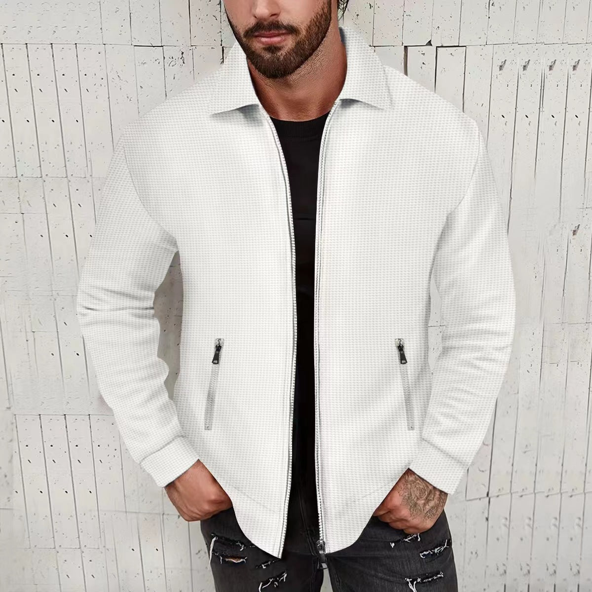 Gilet en tricot pour homme, coupe moderne, texturé, avec fermeture éclair optimale