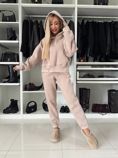 Ensemble de survêtement femme, sweat à capuche et pantalon de jogging en polaire douce
