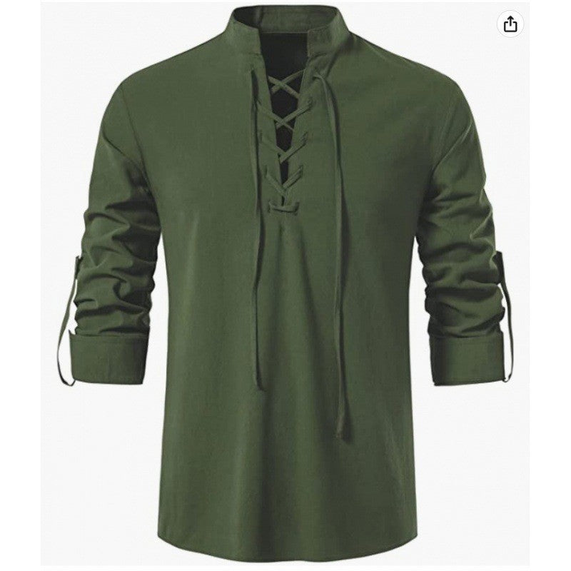 T-shirt manches longues décontracté à lacets pour hommes