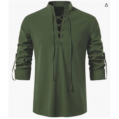T-shirt manches longues décontracté à lacets pour hommes