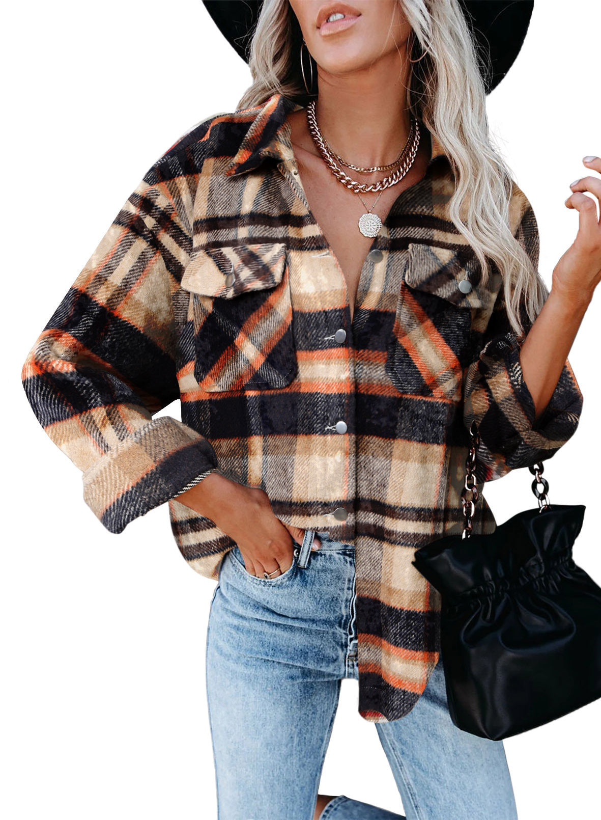 Blazer en flanelle à carreaux pour femme Doux et confortable