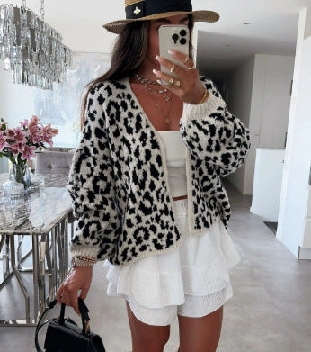 Cardigan pour femme motif léopard style tendance