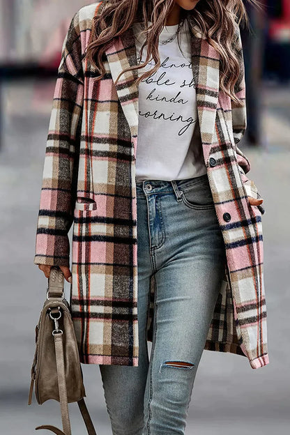 Manteau en laine ample pour femme, infroissable, à motif carreaux