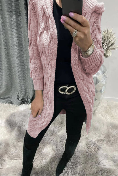 Cardigan long en maille tressée élégant