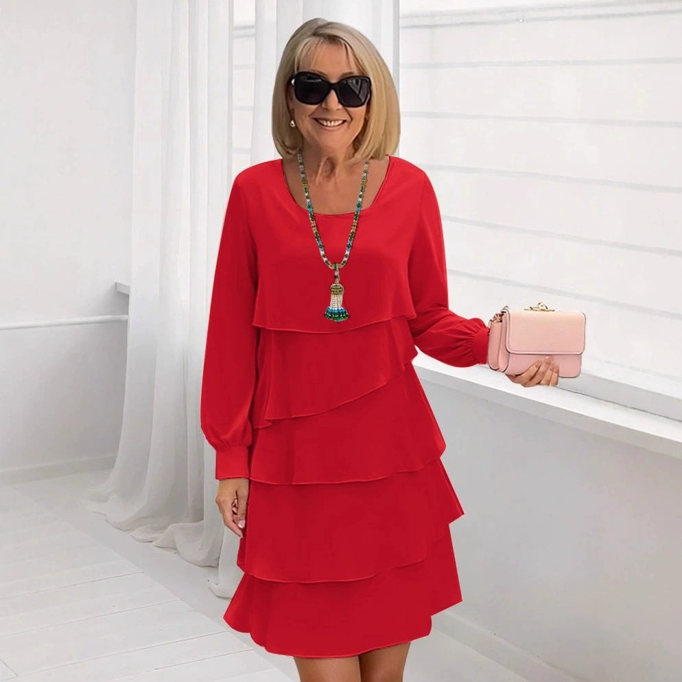 Robe longue femme élégante fluide manches longues