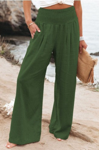 Pantalon ample en lin pour femme avec détail plissé