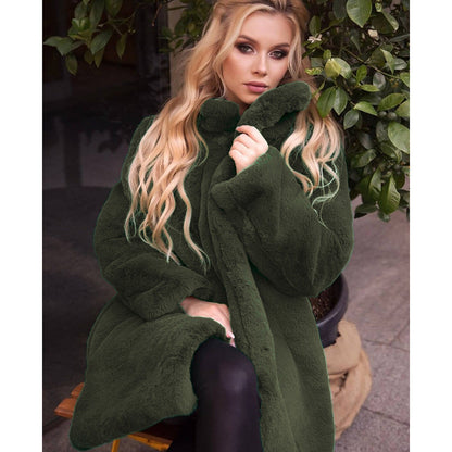Manteau femme en fausse fourrure, doux, col montant, date d'action hivernale