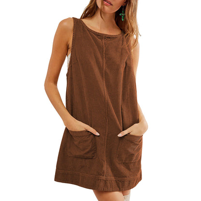 Robe jersey femme décontractée col rond avec poches