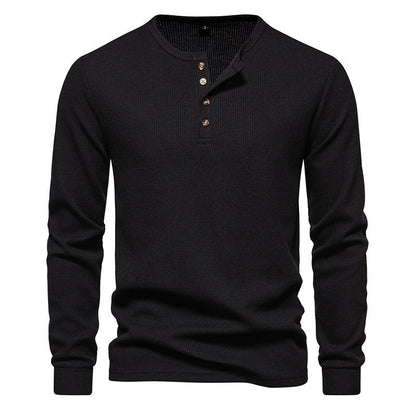T-shirt à manches longues structuré pour homme, patte de boutonnage, style moderne