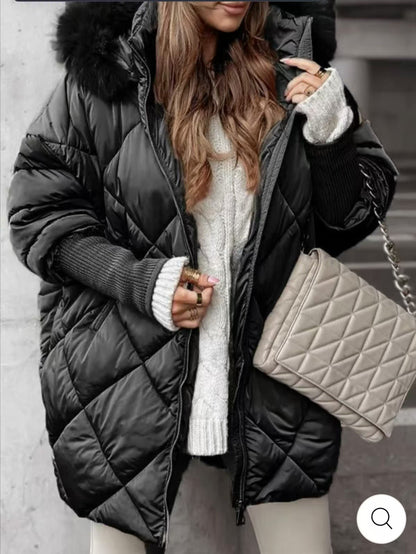 Parka d'hiver matelassé pour femme à capuche amovible