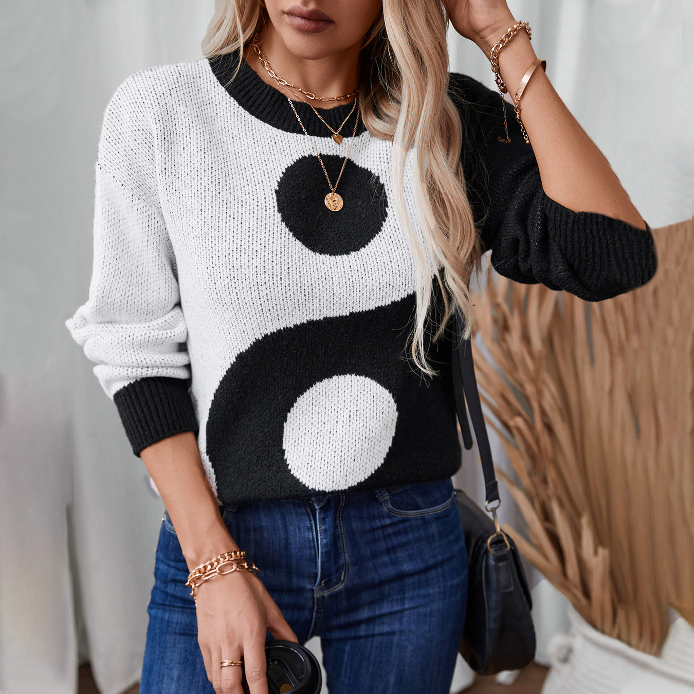 Damen Pullover Trendig Yin Yang Motiv - IdealeKleiden
